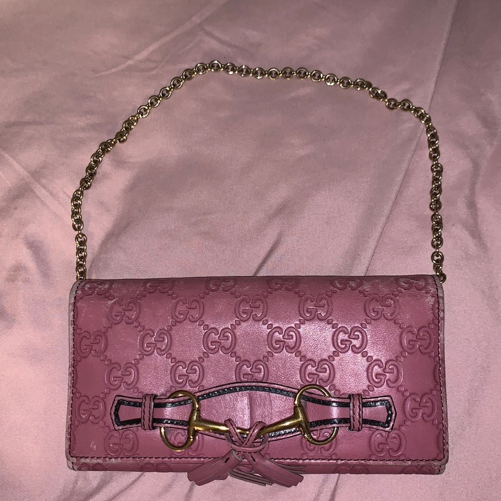 **Authentic** Gucci Monogram Emily On Chain Guccissima Leather Wallet